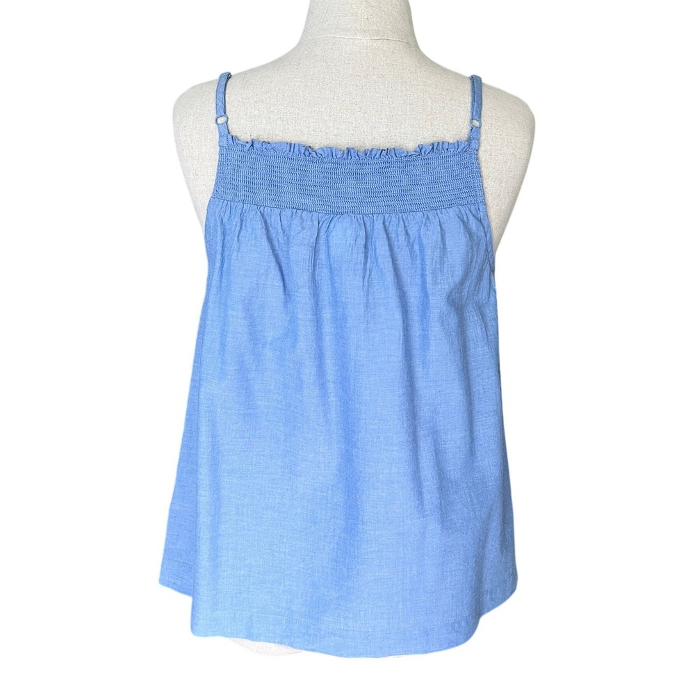 Smocked Cami Tank Medium Light Blue Swing 100% Cotton Cottagecore Coastal Breezy
